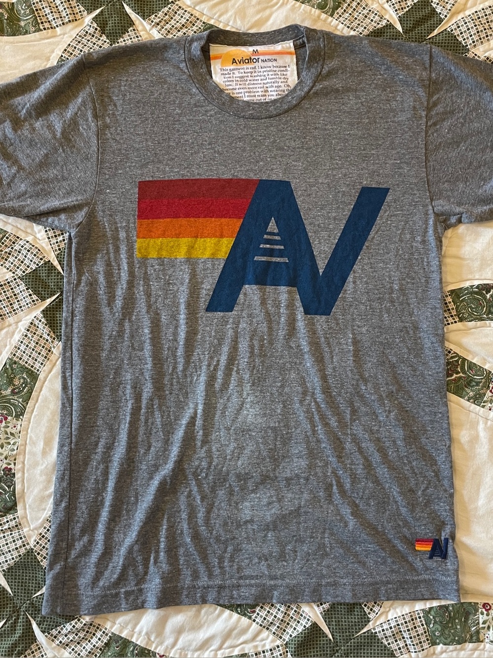 Aviator Nation Gray AV Logo Tee - Size Medium